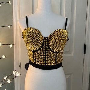 Gold Studded Black Bustier Crop Top